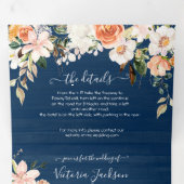 Invitation Trois Volets Russe Marine Blue Blush & Peach Mariage (Intérieur en premier)