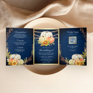 Invitation Trois Volets Russe Marine Citrouille de tournesol de bois QR Co