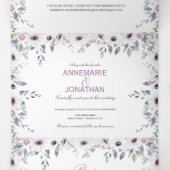 Invitation Trois Volets Russe Violet & Rose Aquarelle Rose Mariage (Intérieur au milieu)