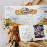 Invitation Trois Volets Rustic Autumn Homestead Mariage<br><div class="desc">Doté d'illustrations d'automne aquarelle avec des polices de caractères élégantes. Ce faire-part de mariage d'inspiration automnale est parfait pour les mariages d'automne et de jardin. Cette invitation "spacieuse" est une excellente façon de donner à vos invités des informations complémentaires sur la mariage. Ces cartes peuvent énumérer les festivités qui entourent...</div>