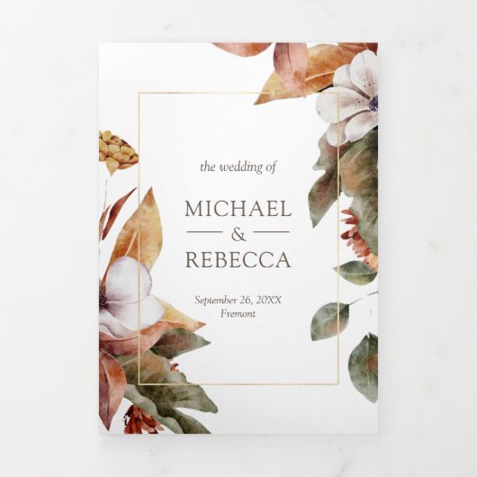 Invitation Trois Volets Rustic Boho Citrouille Photo QR Code Mariage (Page de couverture)