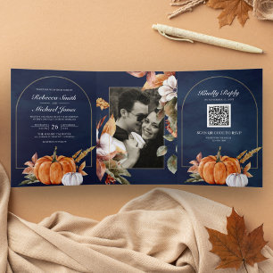 Invitation Trois Volets Rustic Boho Citrouille Photo QR Code Mariage de ma