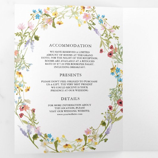 Invitation Trois Volets Rustic Boho Fleur sauvage Photo QR Code Mariage (Intérieur en premier)