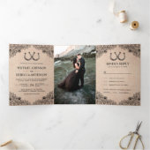 Invitation Trois Volets Rustic Burlap Horseshoes Lace Mariage Photo (Intérieur)