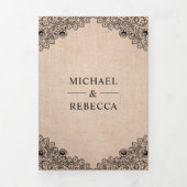 Invitation Trois Volets Rustic Burlap Horseshoes Lace Mariage Photo (Page de couverture)