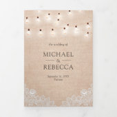 Invitation Trois Volets Rustic Burlap Lace String Lights Mariage photo (Page de couverture)