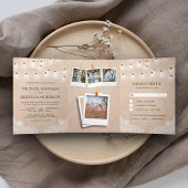 Invitation Trois Volets Rustic Burlap Lace String Lights Mariage photo