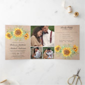 Invitation Trois Volets Rustic Burlap Sunflowers Photo Collage Mariage (Intérieur)