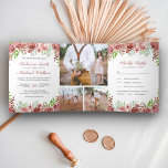 Invitation Trois Volets Rustic Cinnamon Rose Floral Photo Collage Mariage<br><div class="desc">Éblouissez vos invités avec cette élégante invitation tout en un mariage avec de belles fleurs et typographie moderne avec carte RSVP détachable. Ajoutez simplement les détails de votre événement sur ce modèle facile à utiliser et ornez cette carte avec vos photos préférées pour en faire une invitation unique.</div>