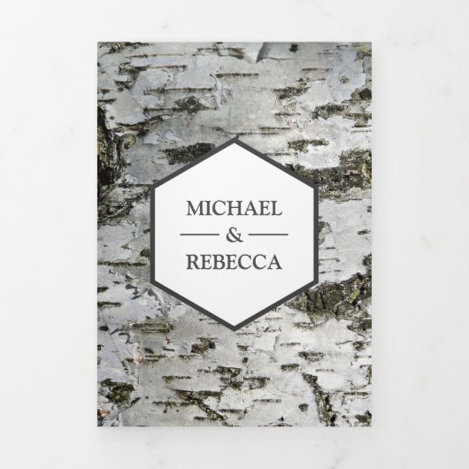 Invitation Trois Volets Rustic Country Birch Tree Bark Mariage photo (Page de couverture)
