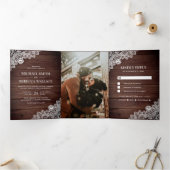 Invitation Trois Volets Rustic Country dentelle en bois photo Mariage (Intérieur)