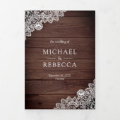 Invitation Trois Volets Rustic Country dentelle en bois photo Mariage (Page de couverture)