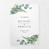 Invitation Trois Volets Rustic Eucalyptus Photo Collage QR Code Mariage (Page de couverture)