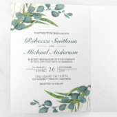 Invitation Trois Volets Rustic Eucalyptus Photo Collage QR Code Mariage (Intérieur en premier)
