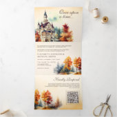Invitation Trois Volets Rustic Fairytale Castle QR Code Story Mariage de l (Intérieur)