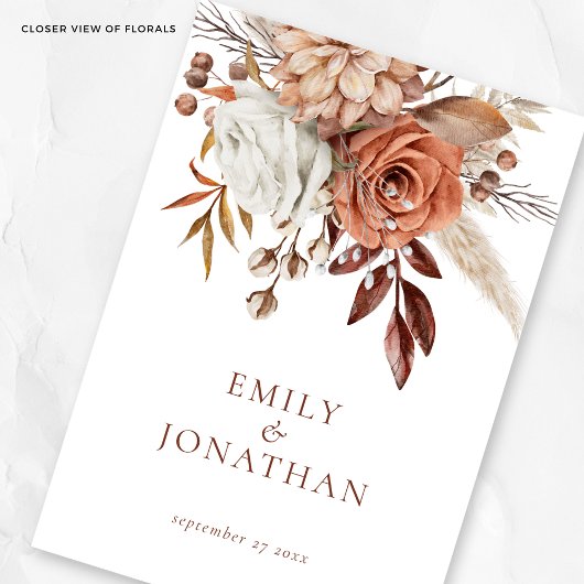 Invitation Trois Volets Rustic Fall Florals Photo QR Code Timeline Mariage