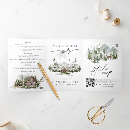 Invitation Trois Volets Rustic Forest Mountain Camp Bachelorette Party