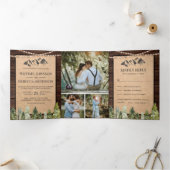Invitation Trois Volets Rustic Kraft Mountain Forest Photo Collage Mariage (Intérieur)