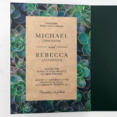 Invitation Trois Volets Rustic Kraft Succulents Photo Collage Mariage (Intérieur en premier)