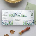 Invitation Trois Volets Rustic Mountain Pine Trees Forêt QR Code Mariage<br><div class="desc">Éblouissez vos invités avec ce thème de forêt tout en un mariage inviter avec de belles montagnes et des pins avec code QR pour RSVP en ligne. Ajoutez simplement les détails de votre événement sur ce modèle facile à utiliser et ornez cette carte avec vos photos préférées pour en faire...</div>