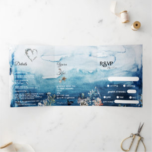 Invitation Trois Volets Rustic Ocean Song Demande RSVP Mariage