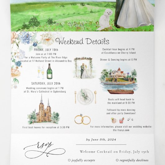 Invitation Trois Volets Rustic River Alexandria Bay Mariage (Intérieur au milieu)