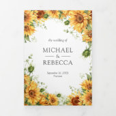 Invitation Trois Volets Rustic Sunflower Photo Collage QR Code Mariage (Page de couverture)