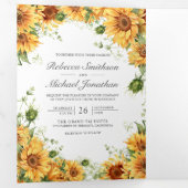 Invitation Trois Volets Rustic Sunflower Photo Collage QR Code Mariage (Intérieur en premier)
