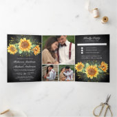 Invitation Trois Volets Rustic Sunflowers Chalkboard Photo Collage Mariage (Intérieur)