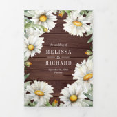 Invitation Trois Volets Rustic Wood Daisies Mason Jar QR Code Wedding (Page de couverture)