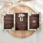Invitation Trois Volets Rustic Wood Daisies Mason Jar QR Code Wedding
