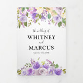 Invitation Trois Volets Rustique 3 en 1 Aquarelle violette Mariage floral (Page de couverture)