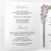 Invitation Trois Volets Rustique 3 en 1 Aquarelle violette Mariage floral (Intérieur en premier)