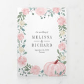 Invitation Trois Volets Rustique Blush rose Floral Citrouille QR Code Mari (Page de couverture)