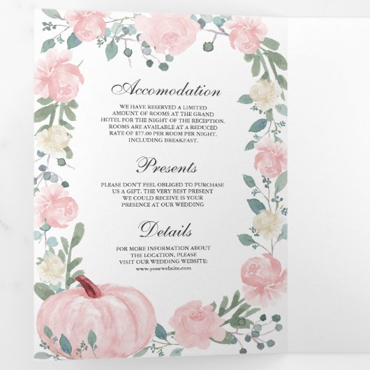 Invitation Trois Volets Rustique Blush rose Floral Citrouille QR Code Mari (Intérieur en premier)