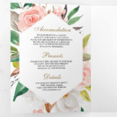 Invitation Trois Volets Rustique Blush rose Floral or QR Code Mariage (Intérieur en premier)