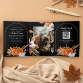 Invitation Trois Volets Rustique Boho Citrouille Photo QR Code Mariage noi