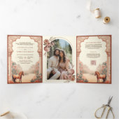 Invitation Trois Volets Rustique Boho Earthy Floral Mariage de cheval indi (Intérieur)