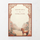 Invitation Trois Volets Rustique Boho Earthy Floral Mariage de cheval indi (Page de couverture)