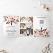 Invitation Trois Volets Rustique Boho Earthy Ivory Floral QR Code Mariage (Intérieur)