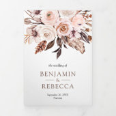 Invitation Trois Volets Rustique Boho Earthy Ivory Floral QR Code Mariage (Page de couverture)