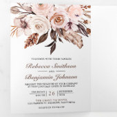 Invitation Trois Volets Rustique Boho Earthy Ivory Floral QR Code Mariage (Intérieur en premier)