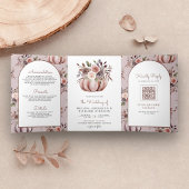 Invitation Trois Volets Rustique Boho Neutre Citrouille Floral QR Code Mar