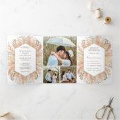 Invitation Trois Volets Rustique Boho Pampas Grass Photo Collage Mariage (Intérieur)