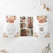 Invitation Trois Volets Rustique Boho Rose Gold Ivory Floral QR Code Maria (Intérieur)