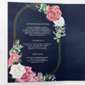 Invitation Trois Volets Rustique Boho rose Roses Floral Navy QR Code Maria (Intérieur en premier)