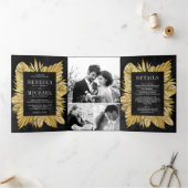 Invitation Trois Volets Rustique Boho séché Palm Photo Collage Mariage noi (Intérieur)