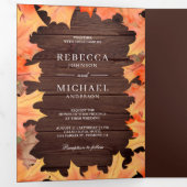 Invitation Trois Volets Rustique Bois Automne Feuille  Photo Mariage (Intérieur en premier)