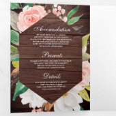Invitation Trois Volets Rustique Bois Blush Rose Floral Or QR Code Mariage (Intérieur en premier)