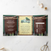 Invitation Trois Volets Rustique Bois Vert Noël Camion Mariage (Intérieur)